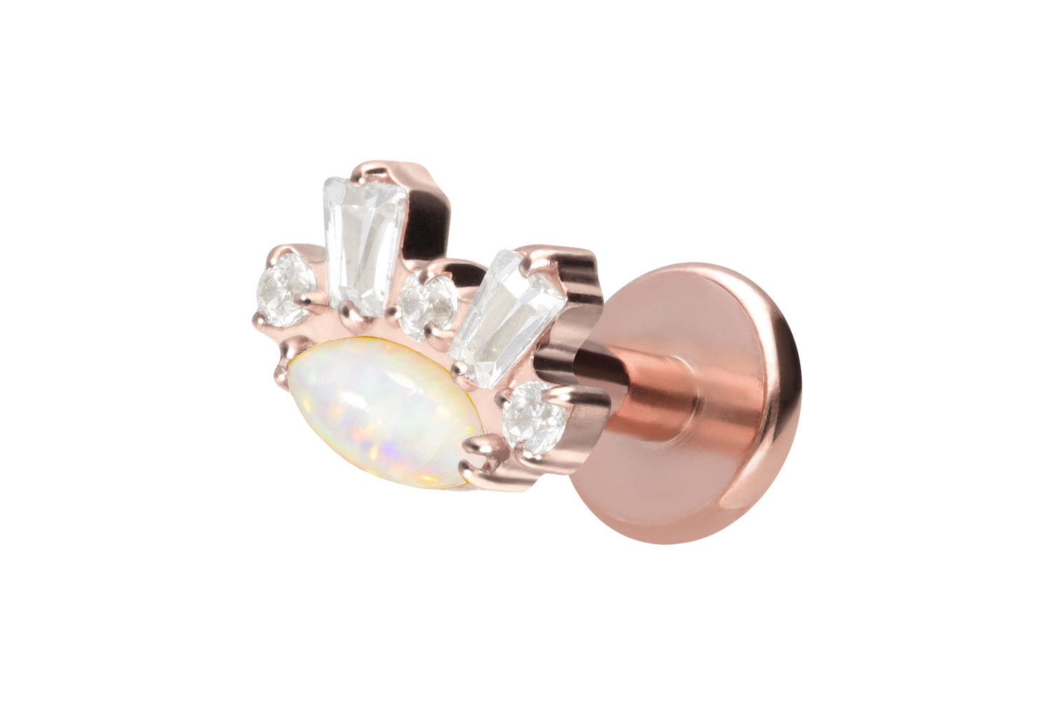 Titan Labret Piercing mit Innengewinde SYNTHETISCHER OPAL + KRISTALLE